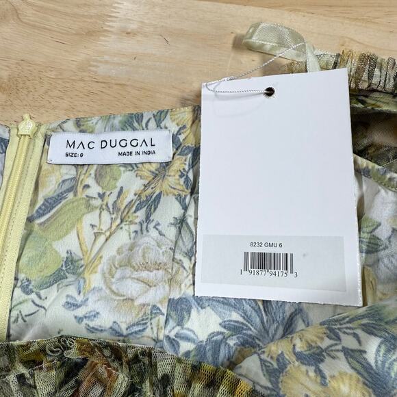 Mac Duggal NWT Multicolor Short Sleeve Micro Ruffle Tea Length Dress Size 6 - Picture 5 of 10